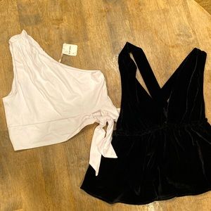 Two Free People summer tops.  V neck baby doll and One shoulder white. Size M